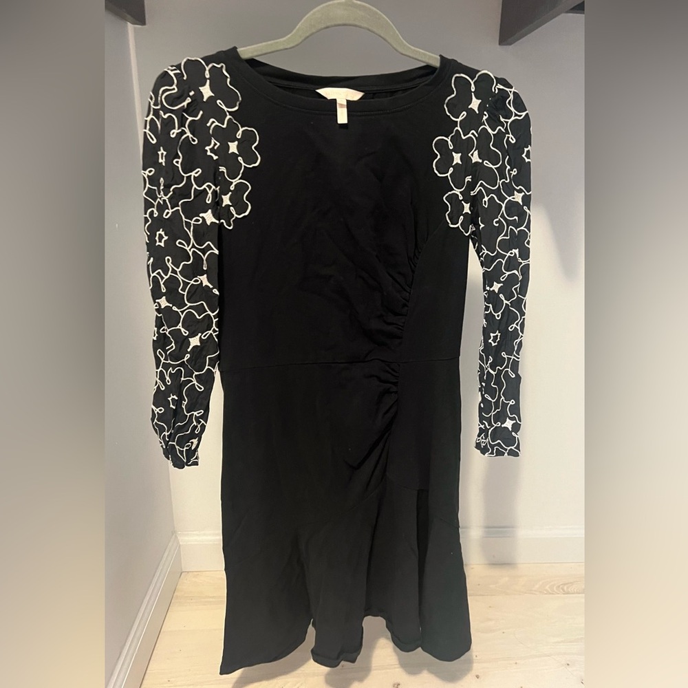 Rebecca Taylor Tai embroidered sleeve jersey dress, black & white, size 2